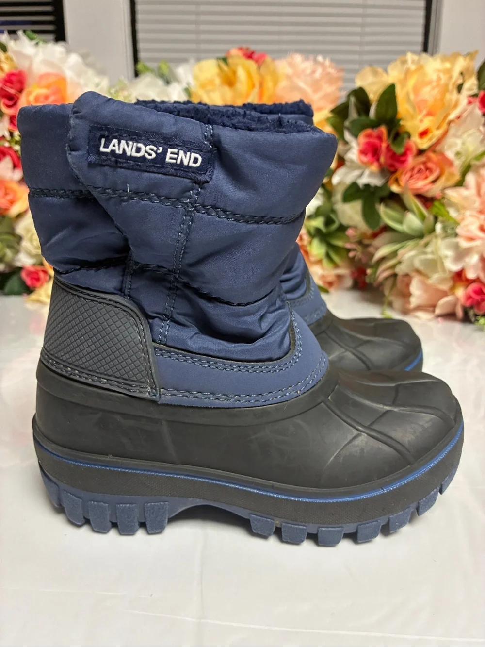Lands’ End Youth 3M Thinsulate Water Resistant Snow Boots Navy Black Size 8M